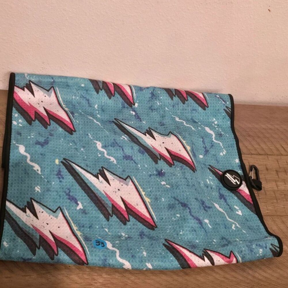 Broski Golf Towel Blue Pink Lightning Bolt Print Magnetic Clip Golf Cart Towel